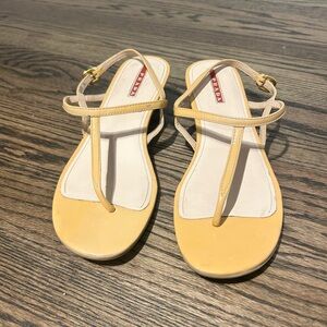 Prada Gold Metallic Low Wedge Sandals EU 39.5 / US 8.5 Adjustable Strap